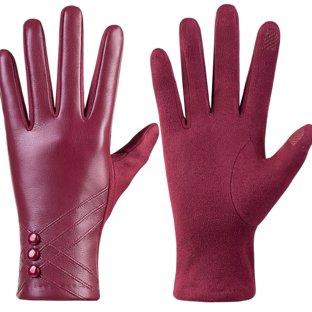 Leather Gloves, Touchscreen Texting Warm Cashmere Lining Windproof Suede Driving